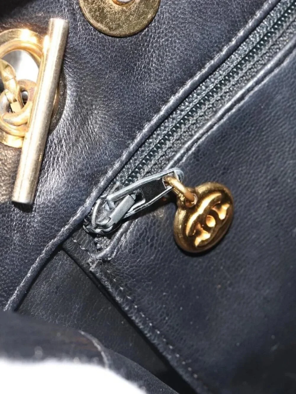 CHANEL COCO Mark Chain Tote Bag Leather Black Gold CC Auth yk20595